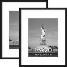 Black 16x20 Picture Frames, 2 Pack, Display 11x14 with Mat or 16x20 Without Mat