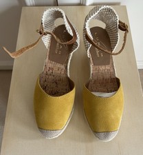 Lunar Mustard Yellow Suede Espadrilles, Wedge Sandals, UK 4 EUR 37, New