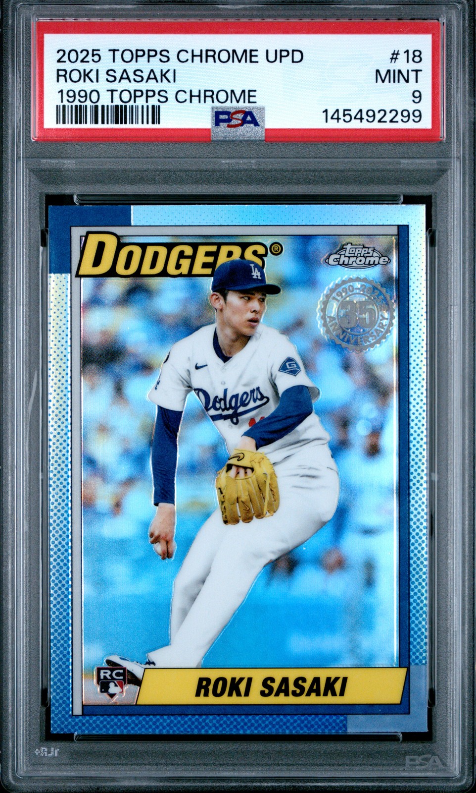 2025 TOPPS CHROME UPDATE 1990 TOPPS CHROME #18 ROKI SASAKI PSA 9
