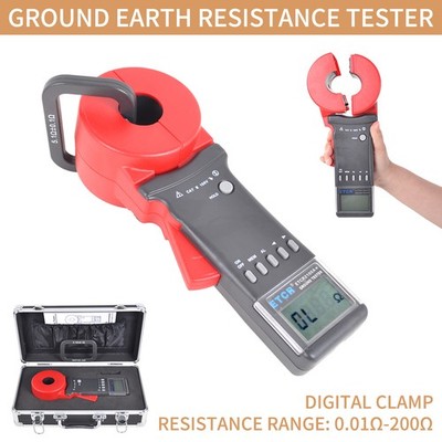 Digital Clamp On Ground Earth Resistance Tester Meter Resistance Range 0.01-200Ω