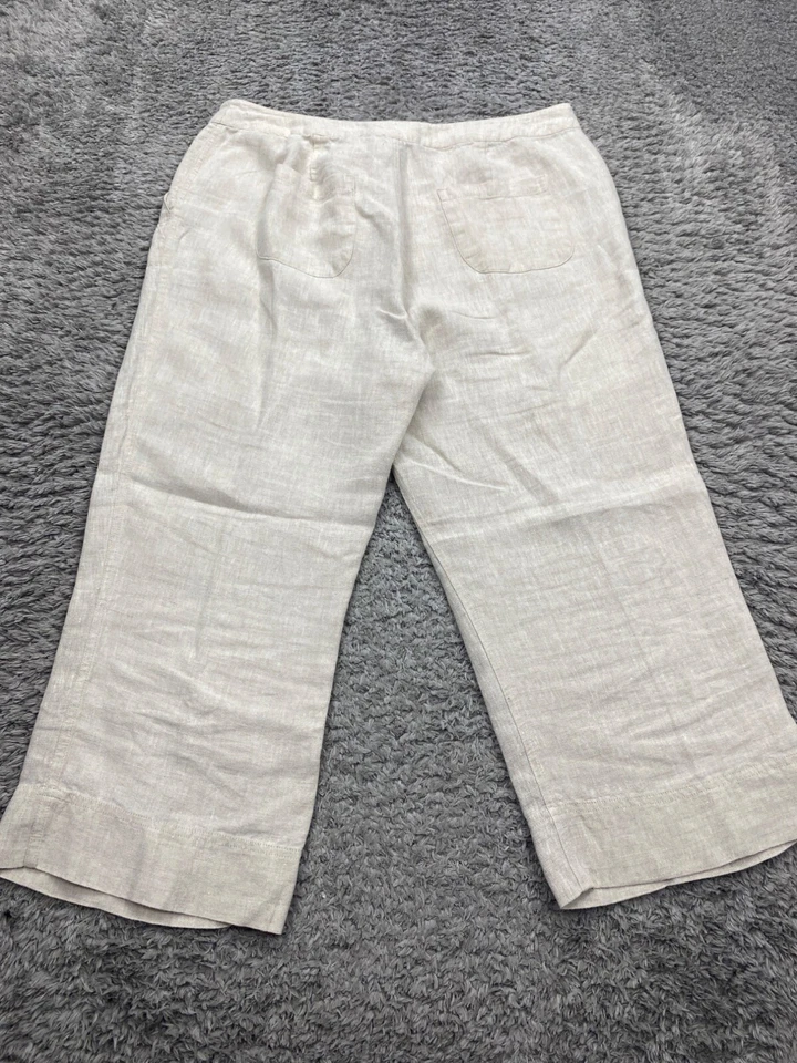 Pantalones Sigrid Olsen Mujer 10 Lino Tiro Alto Pierna Ancha Calce Relajado Pantalones de Carrera Foto 2 de 4