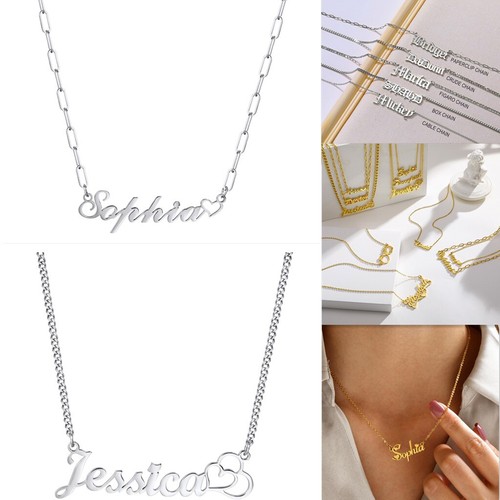 Personalised Name Pendant Gold Silver Name Necklace • Jewellery Gift For Her • - Afbeelding 1 van 26