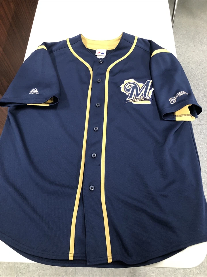 Camiseta deportiva Majestic Ryan Braun Milwaukee Brewers azul marino dorada para hombre talla 52 Foto 2 de 4