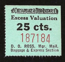 25¢ Chesapeake And Ohio Railway Excess Valuation Stamp - C & O