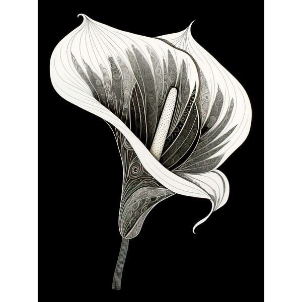 Batik-Stil Schwarz Und Weiß Calla Lilie Blume Ungerahmter ExtragroßEr Druck-image