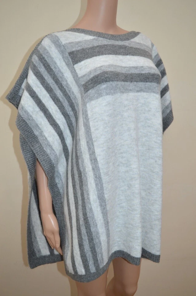 New M&S Per Una Grey Striped Poncho Sz S (UK 8-10) M (UK 12-14) - Image 2 of 3