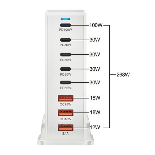 Chargeur GaN de Bureau 268W 8 Ports USB Type C PD Chargeur Charge Rapide/ - Photo 6 sur 22