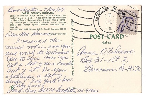 FALLEN ROCK Fall Autumn Park PARKE COUNTY Indiana Postcard IN Koppel 1980 - Picture 2 of 2