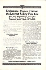 PRINT AD 1920 Endurance Makes Hudson the Largest Selling Car 6.75 x 10