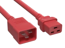 2ft IEC320 C20 to C19 Heavy Duty Extension Power Cord, 12AWG, SJT, 20A/250V, Red