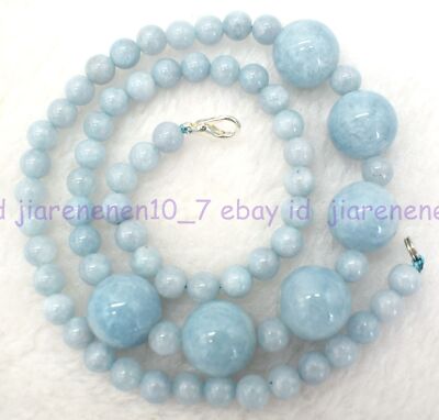 Natural 6+14mm Blue Aquamarine Gemstone Bead Fashion Necklace 18in Z2177