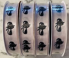 4 - Halloween Ribbon Black Cats 5/8  x 3  