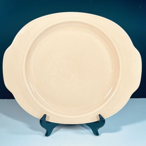 Piatto da portata ovale vintage universale Potteries legno di camoscio avorio corallo manico 13"