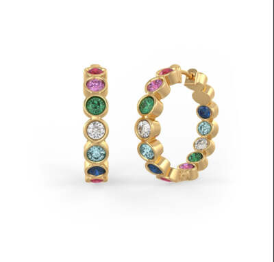 2,70ct Diamant Ohrringe Creolen mit Rubin Smaragd Saphir in 18kt Gelbgold