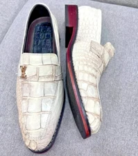 Men Handmade White Crocodile Pattern Leather Shoes Dress Formal Casual Shoe