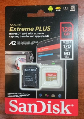 SanDisk Extreme Plus 128gb 4K Micro SD Card With Extreme SanDisk Extreme Plus 128gb 4K Micro SD Card With Extreme