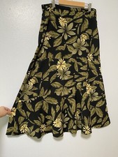 VTG Sag Harbor 10 12 Leaves Floral Long Skirt Black Green Alt Cottagecore 90s