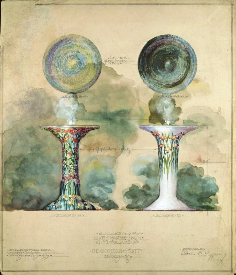 Design for Mosaic Bird Bath : Louis Comfort Tiffany : 1898 : Art Print to Frame - Image 2 of 2