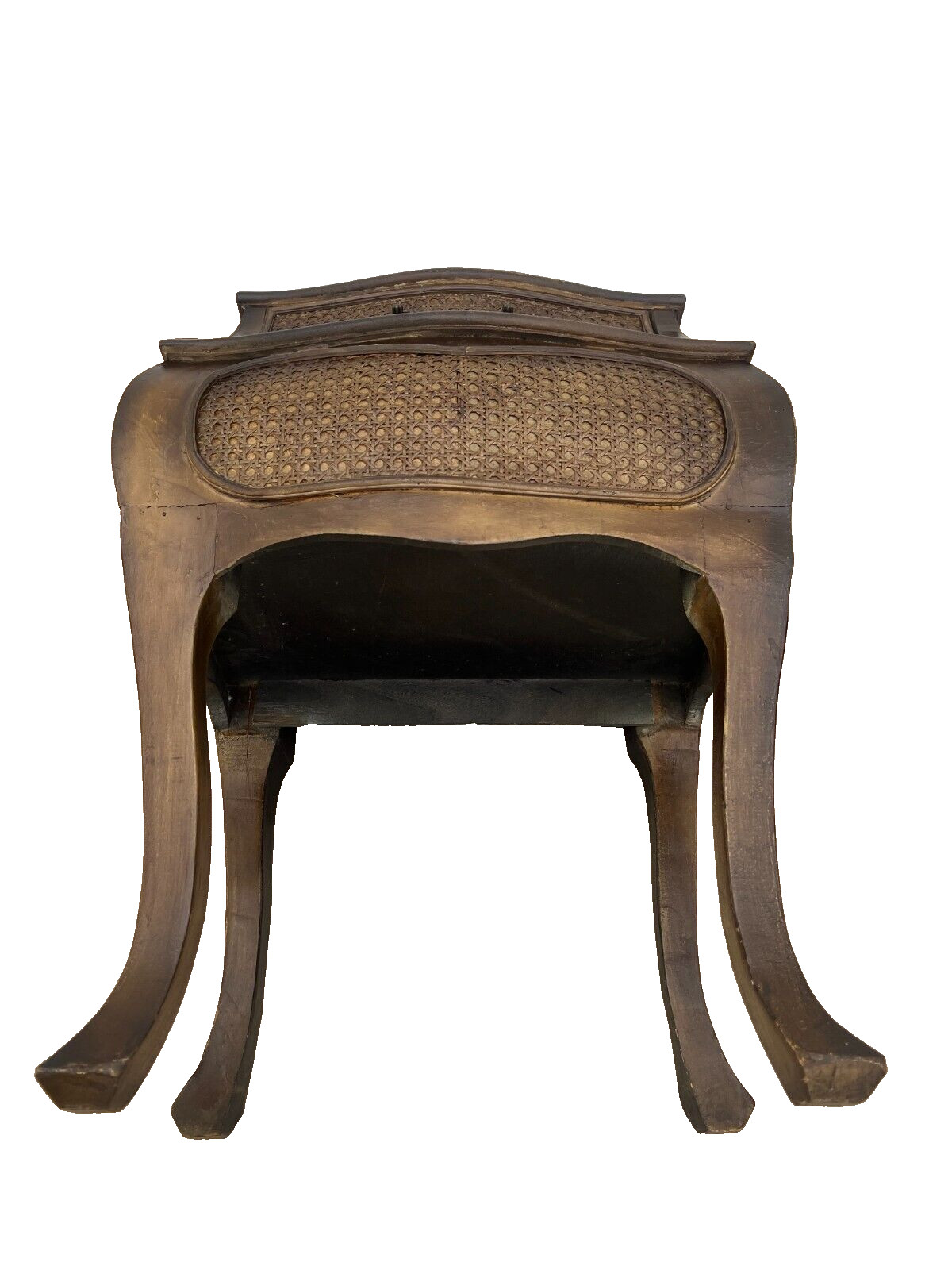 French Bombe Nightstand Chest Hand Painted Roses Rattan Trim Felted drawer