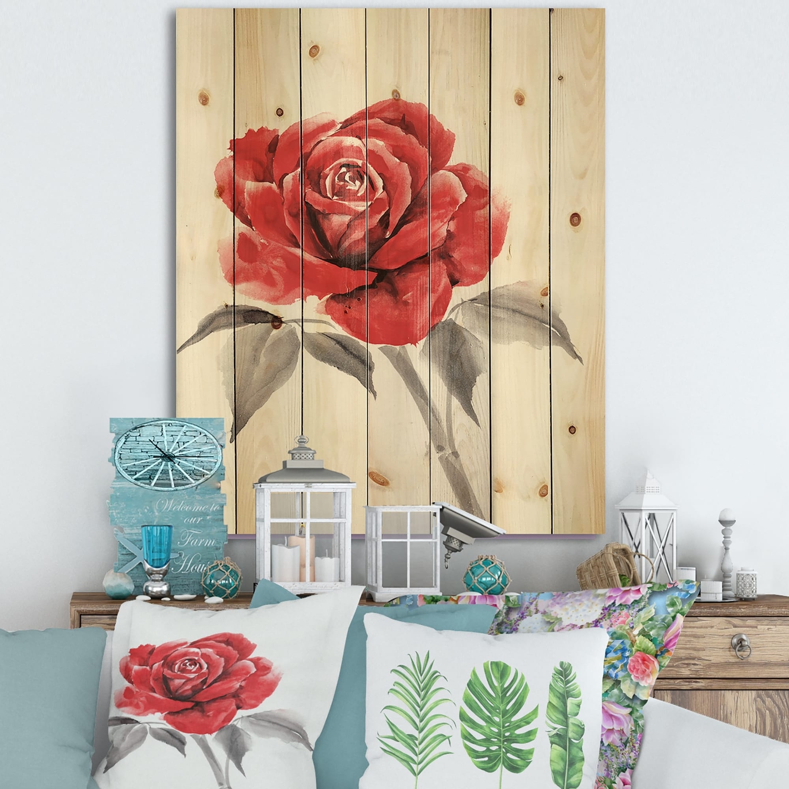 Designart 'Vintage Red Rose Flower I' Traditional Print on