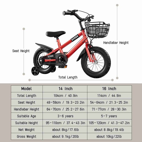 (16 RED)Kids Bike Bicycle For Girls Ages 3-7 Years With Training Wheels Ba BBY - Picture 7 of 8