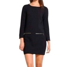 MADEWELL Sheath Black Dress Zipper Front Pockets Women XS Round Neck 3/4 Sleeves