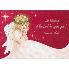 Praying Angel Child with Crown of Gold Foil Flowers Box of 15 Christmas Cards