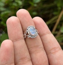 Solid 925 Sterling Silver Natural Moonstone Ring Gemstone Jewelry For Her E 20