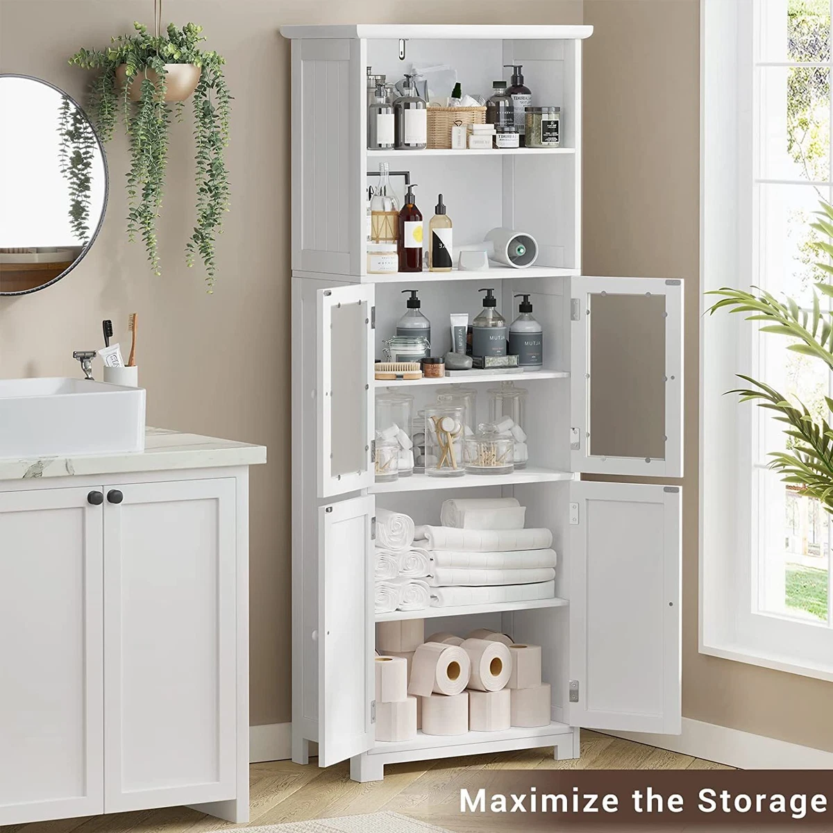 Angeles Home White Free Standing Bathroom Storage Cabinet with Large Drawer