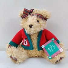 Hallmark Plush MERRILY Curly Christmas Bear 10" Red Green Jacket Plaid Paws Bow