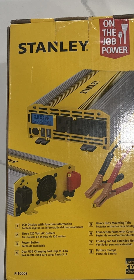 NIB Stanley 1000 Watt Power Inverter, PI1000S, Triple AC, Dual USB - READ - Image 3 of 4