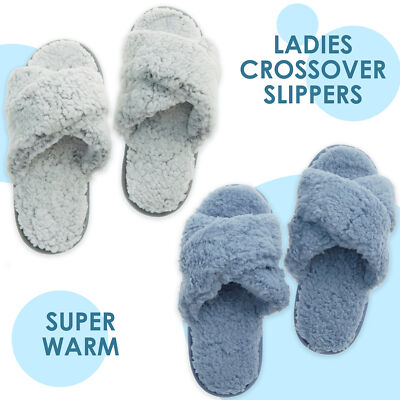 Ladies Borg Slippers Open Toe House Warm Sherpa Fleece Cosy