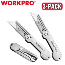WORKPRO 3-Pack Folding Utility Knife Set EDC Box Cutter Knife Quick Change Blade