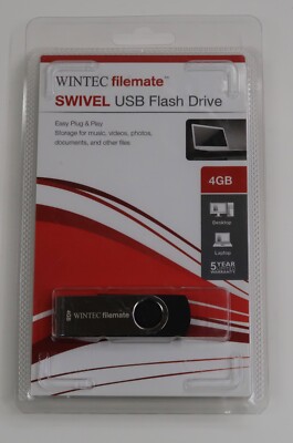 Wintec Filemate 3FMUSB4GWB-R Swivel USB Flash Drive 4GB, USB 2.0 NEW