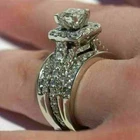 3Ct Princess Cut Real Moissanite Bridal Set Wedding Ring 14K White Gold Plated