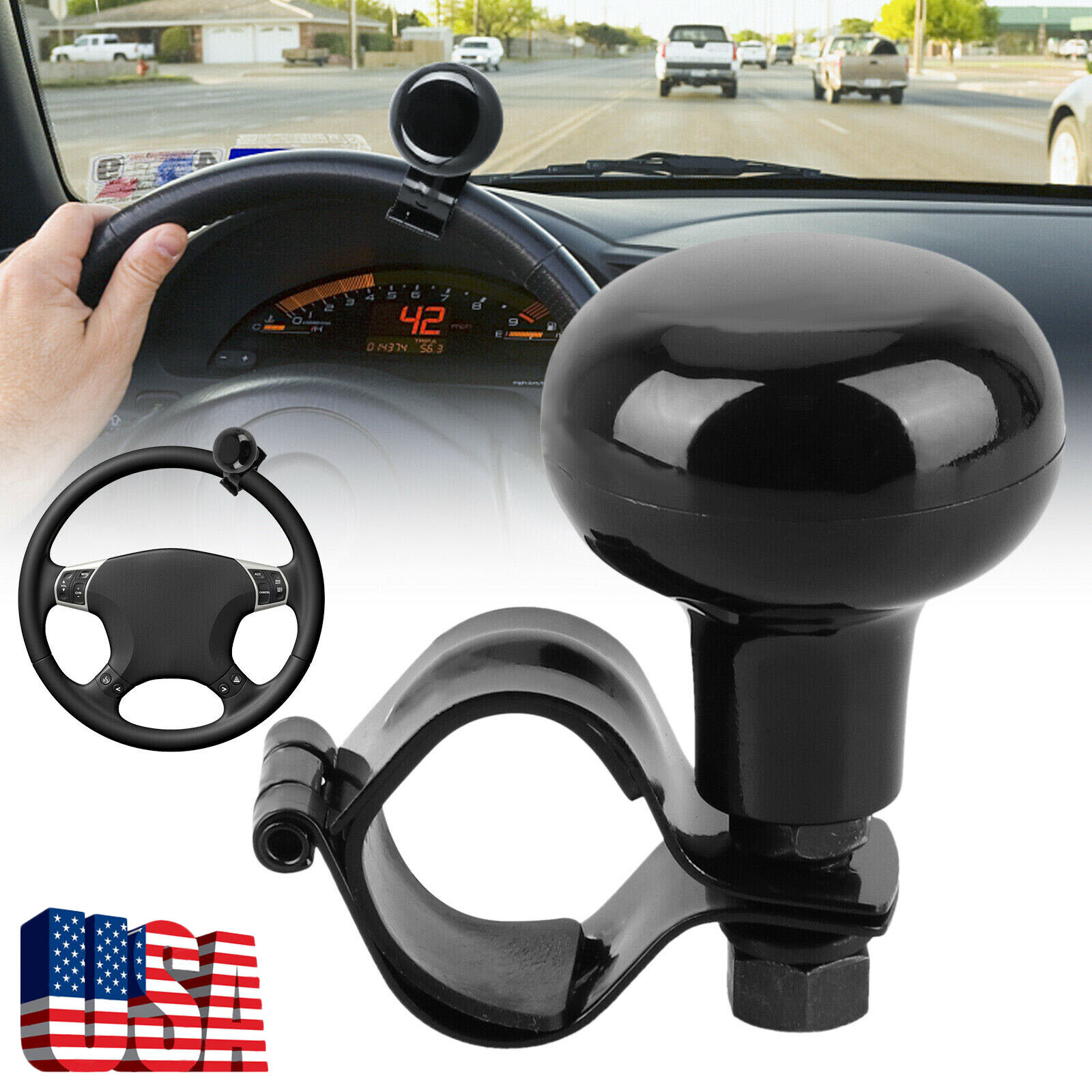 Black  Power Steering Wheel Ball Suicide Auxiliary Knob Boos