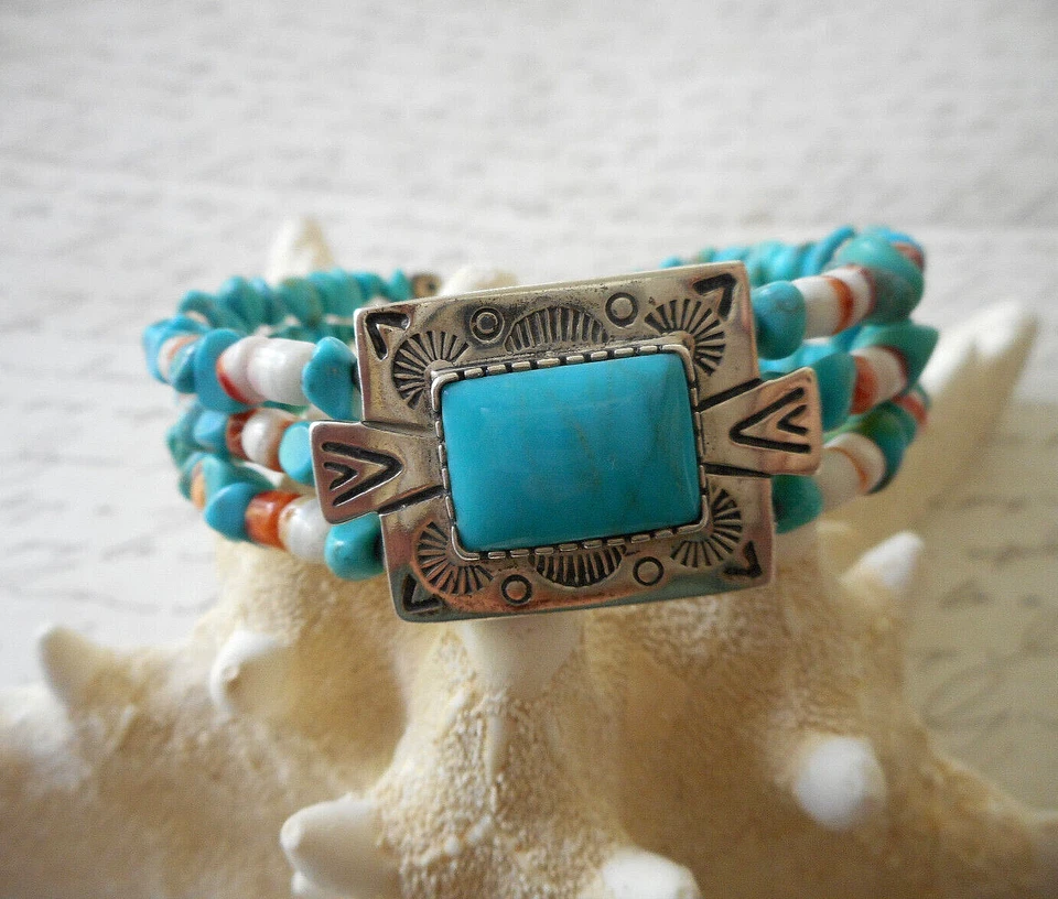 Pulsera Carolyn Pollack Relios Turquesa Esterlina Cuentas Bobina Elástica 36B78 Foto 2 de 4