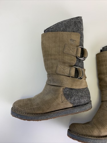 SOREL Crater Chipahko Felt Boot Brown Leather Adjustable Straps NL1880 Women 7.5 - Picture 8 of 13