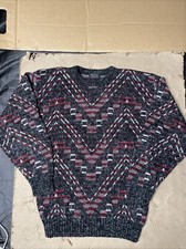 VINTAGE New Era Sweater Mens Medium Black geometric Knit Crewneck USA made