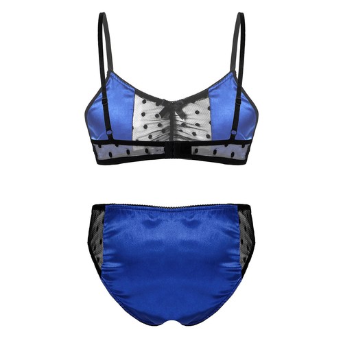 Männer Sissy Dessous-Set Satin Sheer Mesh Bustier BH Top mit Slip Unterwäsche - Bild 32 von 68