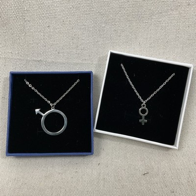 Best Wishes Set of 2 Necklaces, Male and Female Symbols Silver