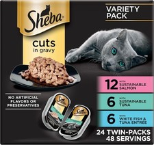 SHEBA PERFECT PORTIONS Wet Cat Food Cuts in Gravy Gourmet Salmon, Signature 24