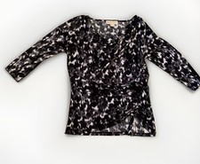 Blusa Michael Kors Talla M Tejida Manga 3/4 Negra/Blanca Estampado Animal Elastizada
