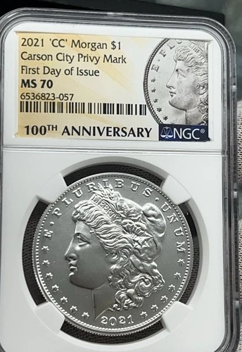 2021 CC Morgan Silver Dollar - Privy NGC MS70 ~ First Day of Issue 100th Ann.
