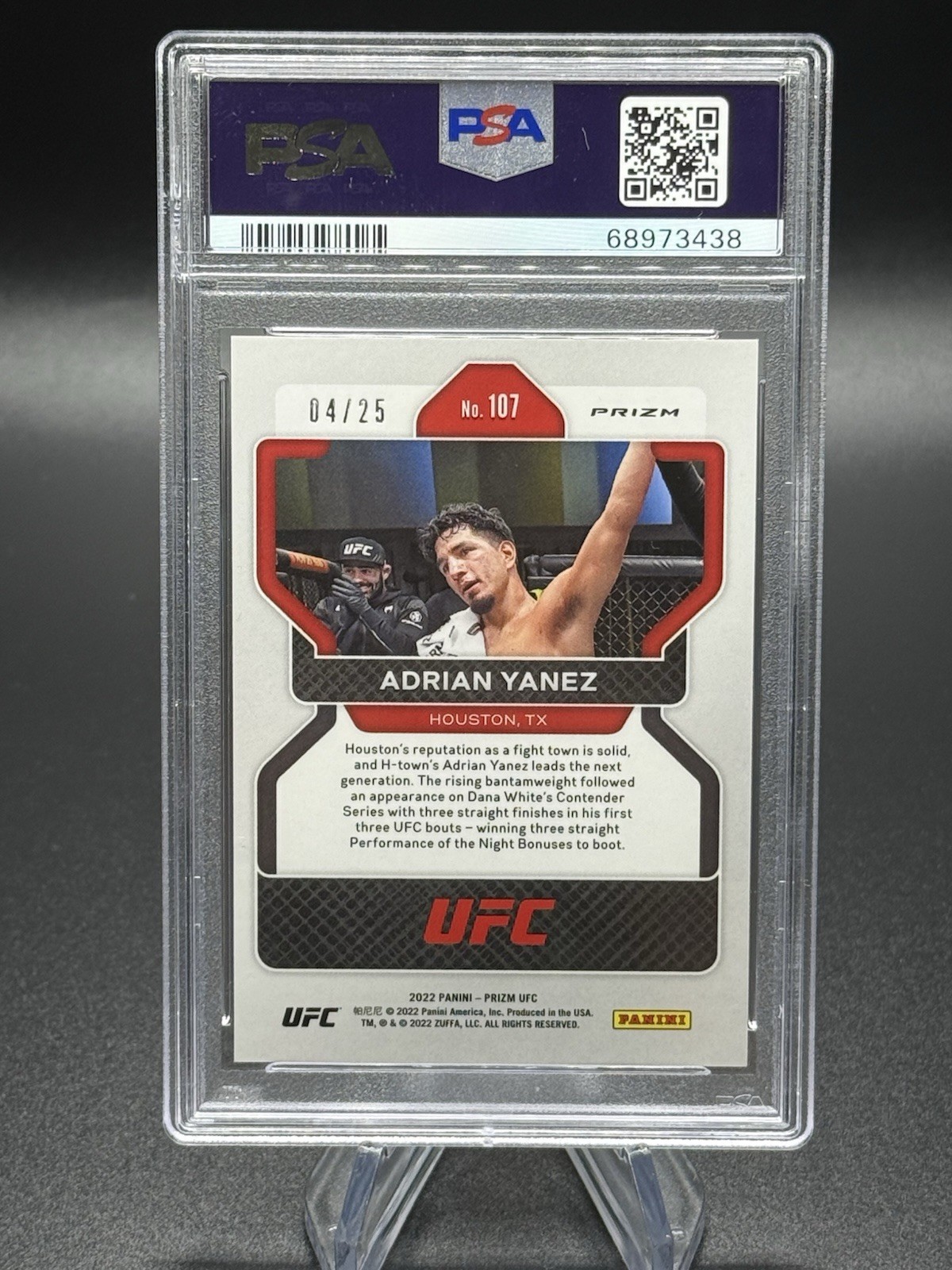 2022 Panini Prizm UFC ADRIAN YANEZ Mojo Prizm /25 #107 PSA 8 view 2