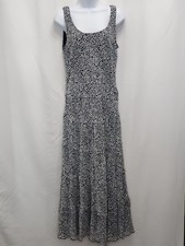 Nine West Tiered Maxi Dress Womens 8 Blue Sleeveless Geometric Chiffon Boho D02