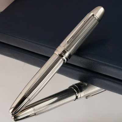 Silver Carved Pattern Fountain Pen EF/F/M Nib &Converter Writing Metal Pen