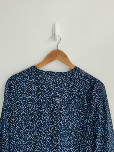 Mint Velvet Blouse Size 10 Blue & Black Patterened Long Sleeve Chiffon Womens - Picture 6 of 11