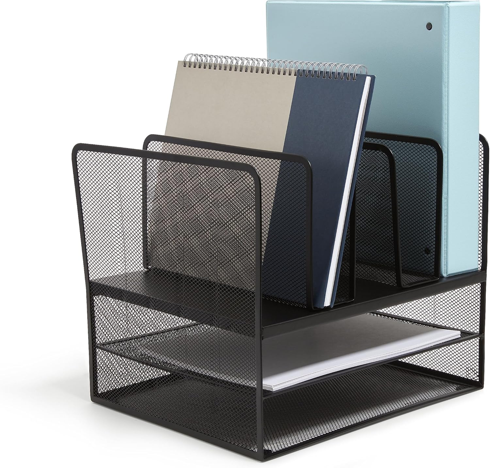 Wire Mesh File Organizer, 7‑Compartment, Matte Black – Vertical Desktop ...