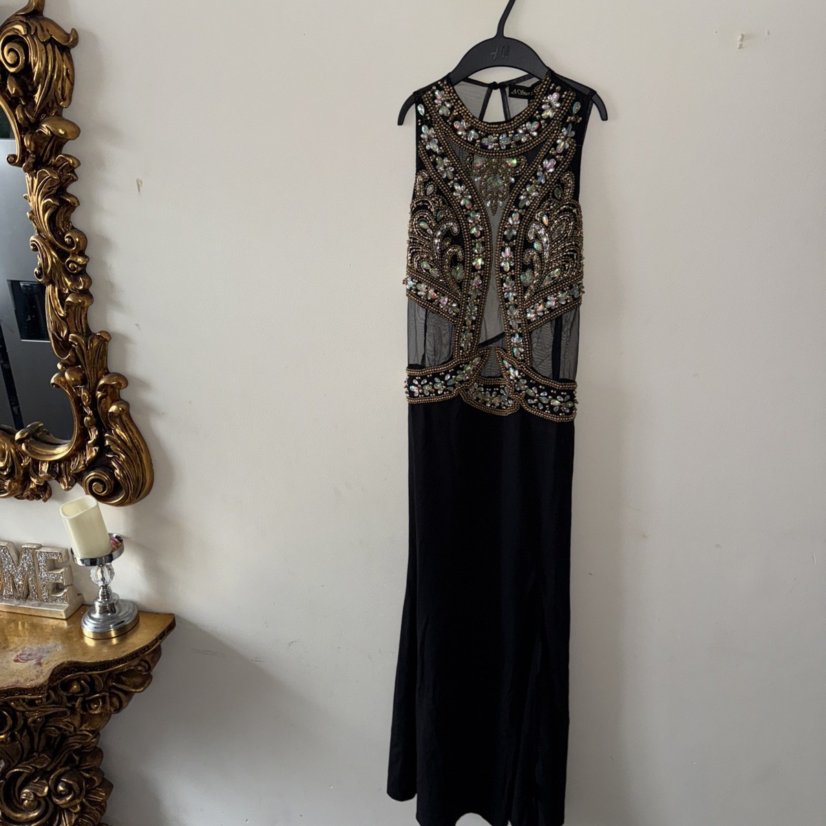 A Star Is Born Party Dress Uk16 Black Bodycon Maxi Crystal Embellish BNWT |  eBay UK